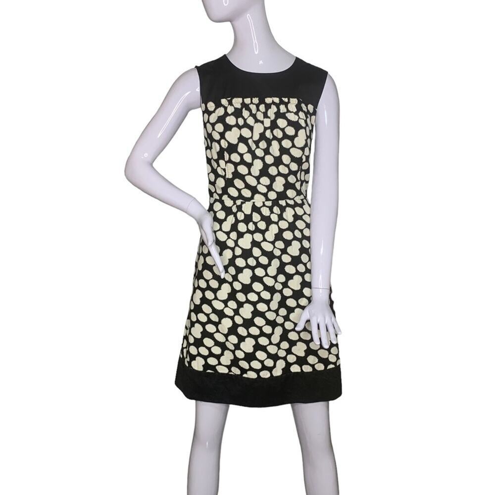 Anthropologie Leifnotes Dress Black with Cream Polka Dot Sleeveless Size 14